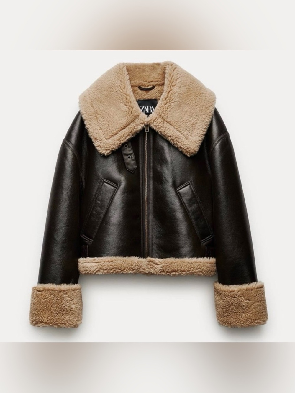 Zara Faux Leather Shearling Aviator Jacket | XS | NWT